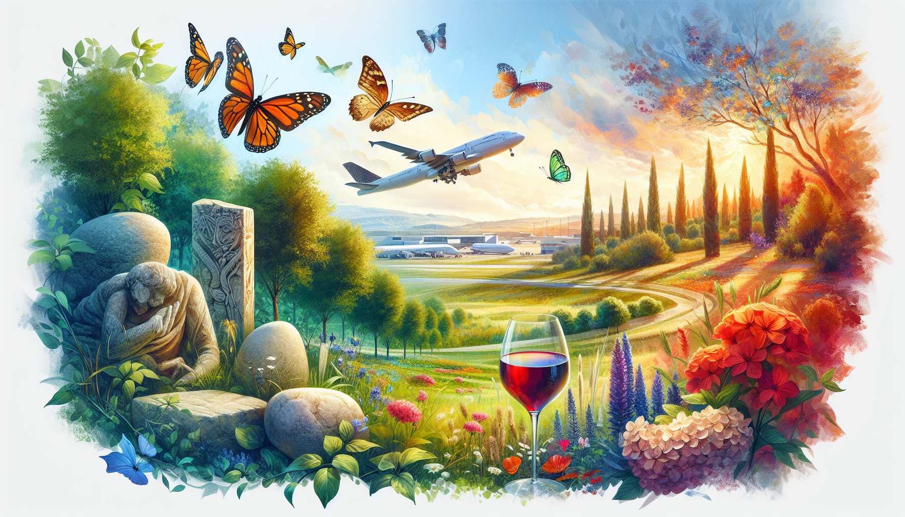 Serene spots near Auckland Airport: butterflies, ancient stones, green parks, florals, wine glasses