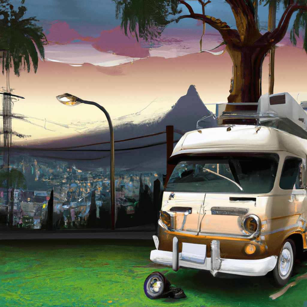Wohnmobil in Griffith Park, Hollywood-Zeichen, alte LACMA-Lampen