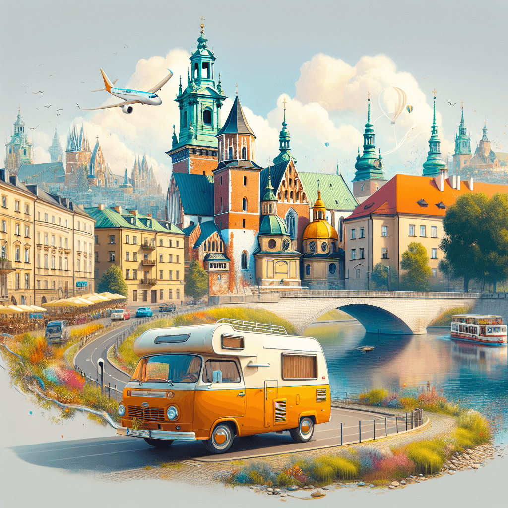 Cheerful camper hire featuring iconic Krakow elements
