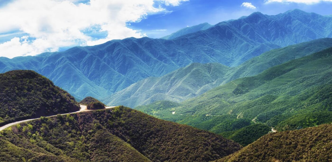 Mountain vistas and winding ridge road in Los Padres National Forest