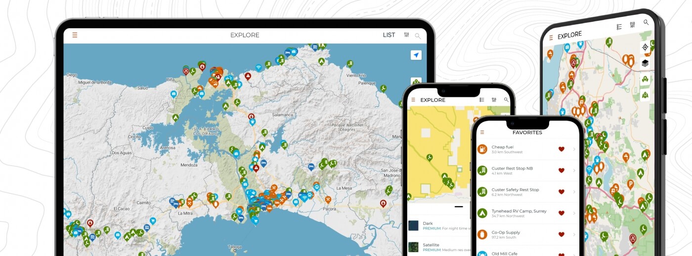 Mapas interactivos de la app iOverlander para viajeros en carretera