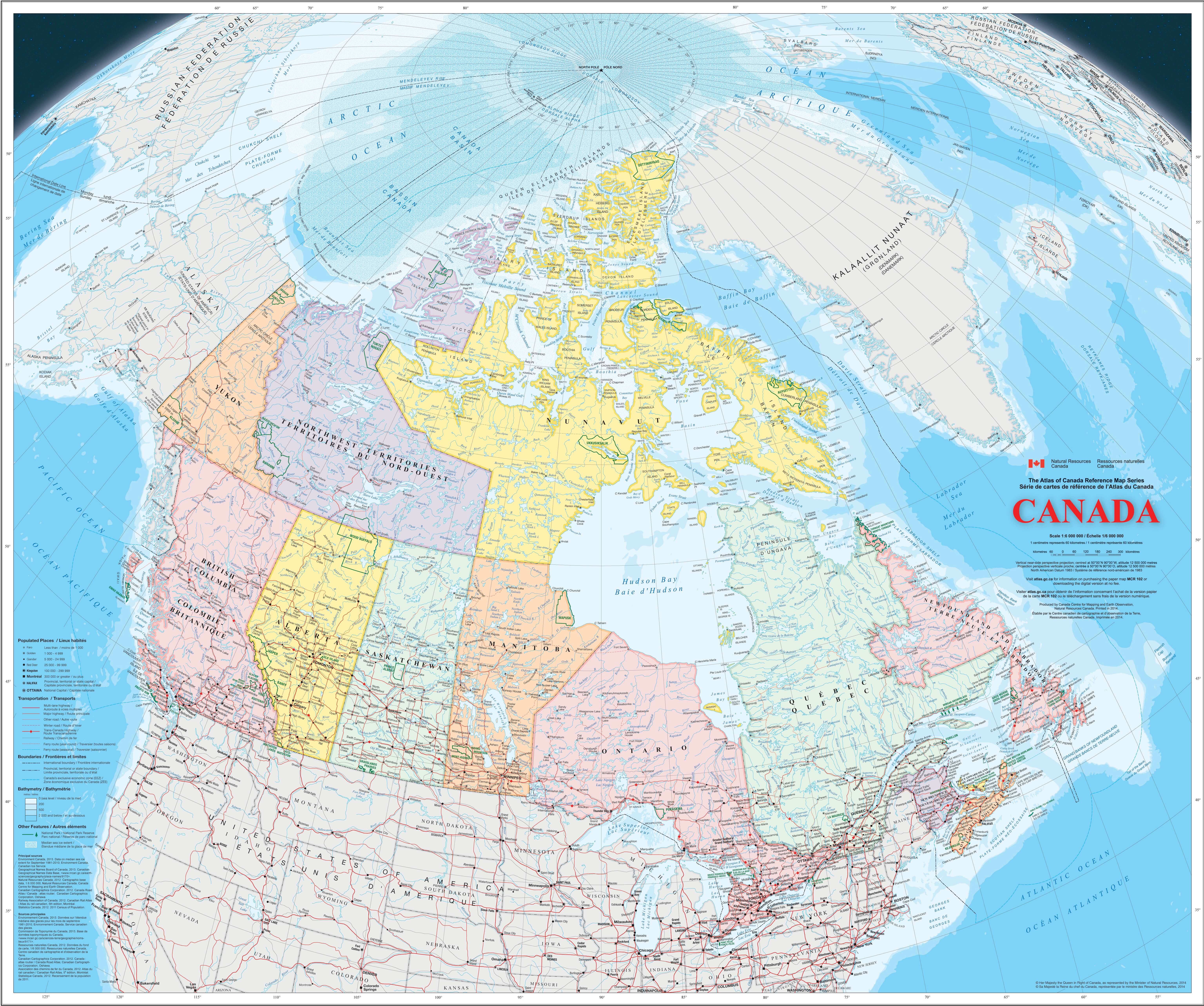 Mapa de carreteras de Canadá con provincias y rutas principales