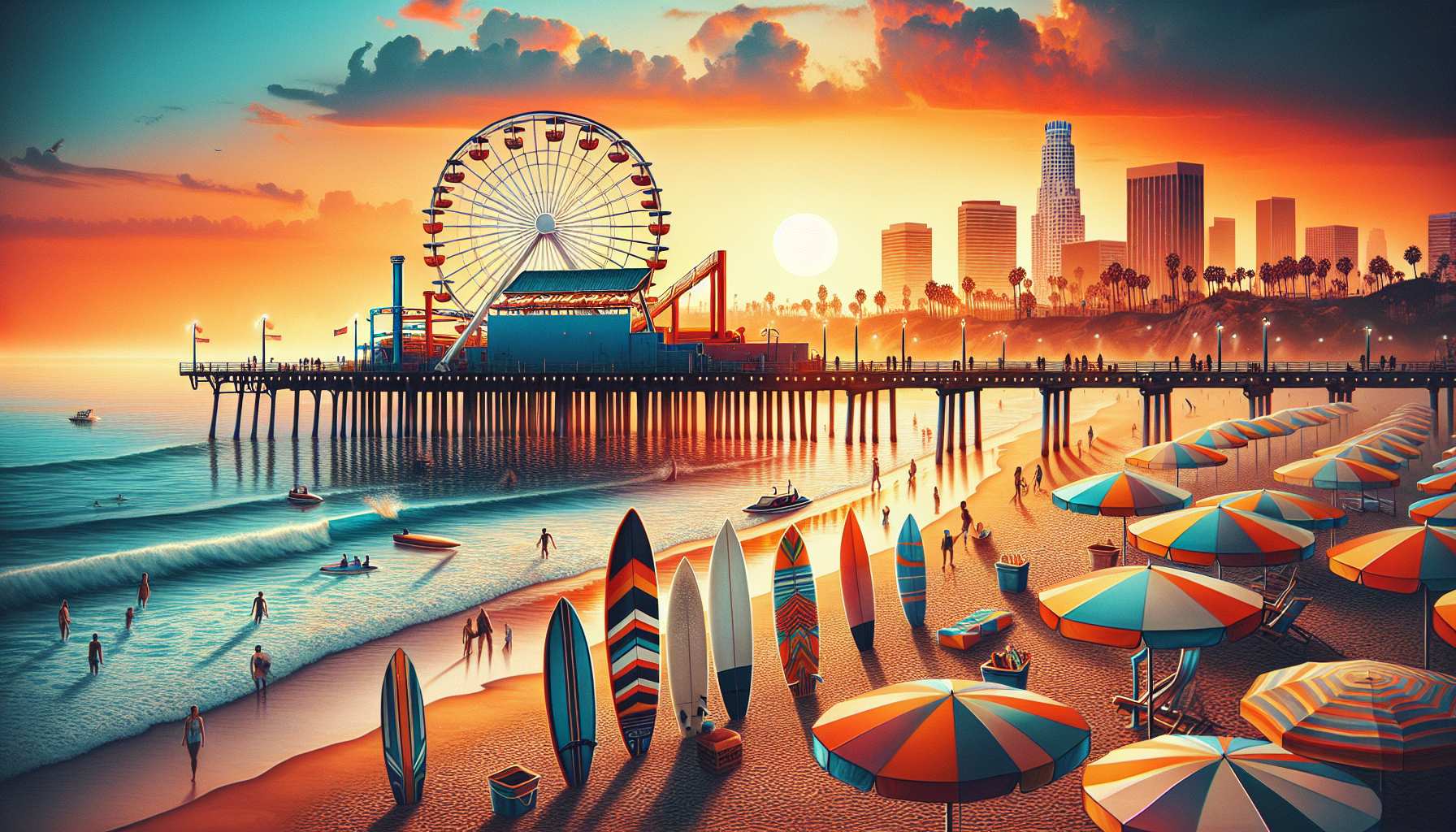 Top 10 plages Los Angeles avec Santa Monica Pier, surf, coucher de soleil