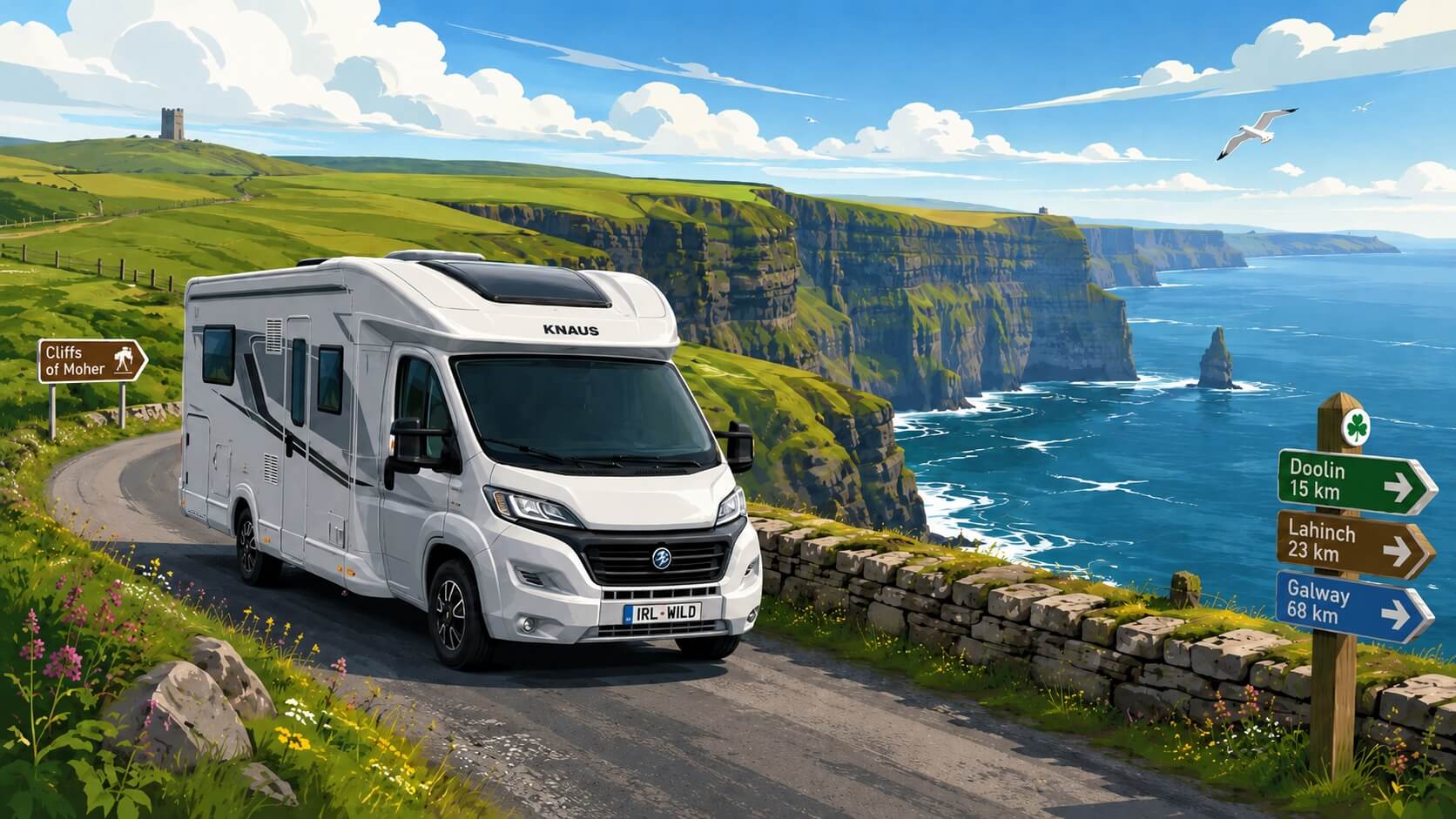 camping-car près des falaises de moher sur la côte ouest de l’irlande