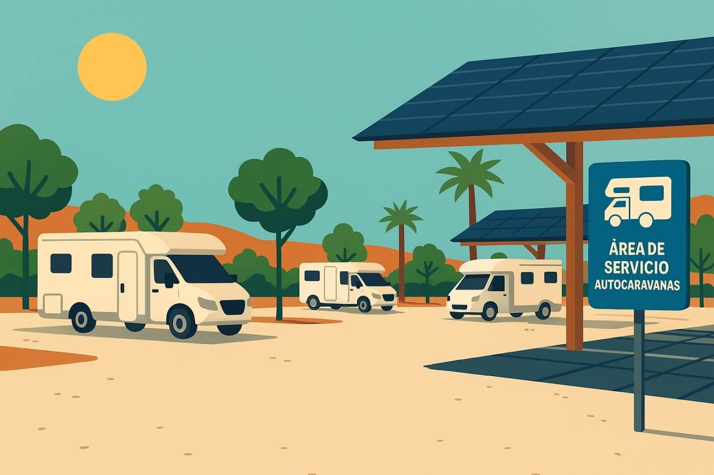 Área de autocaravanas en España, con varias parcelas