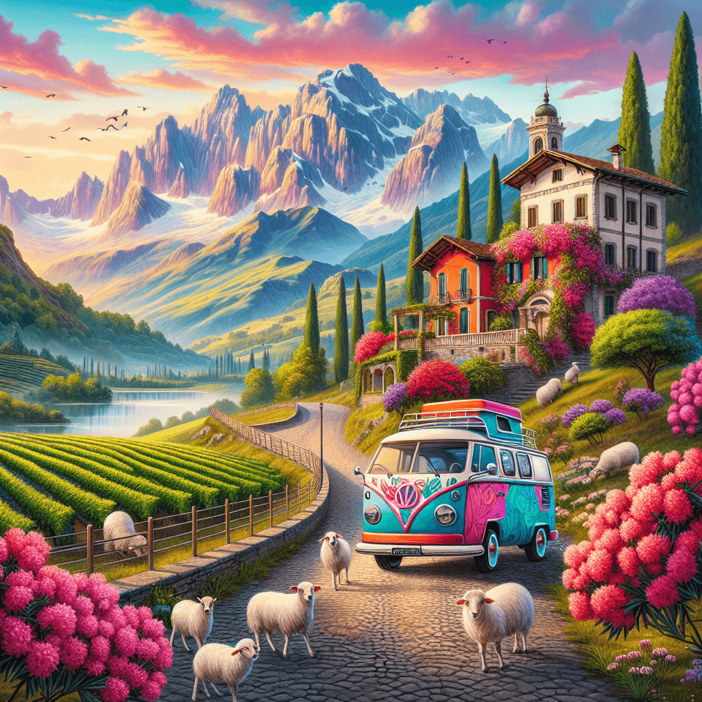 Campervan amidst Bergamo landscape, Alps, Lombardy house, and Moscato vines