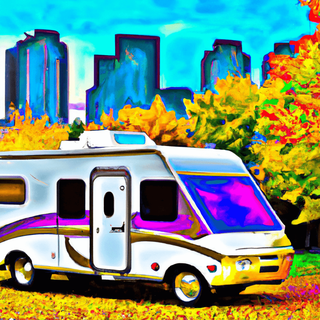 Camper junto a lago Ontario, con torre CN y ardillas