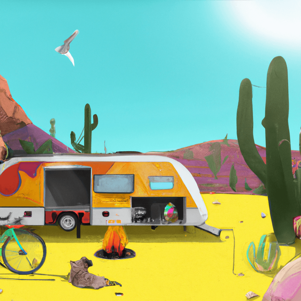 Camper, cactus saguaro, bicicletta, picnic e fuoco in Arizona