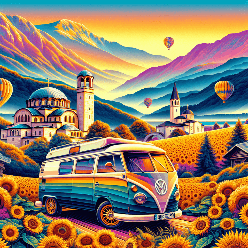 Vibrant campervan journey amid Bulgarian scenery and cultural elements