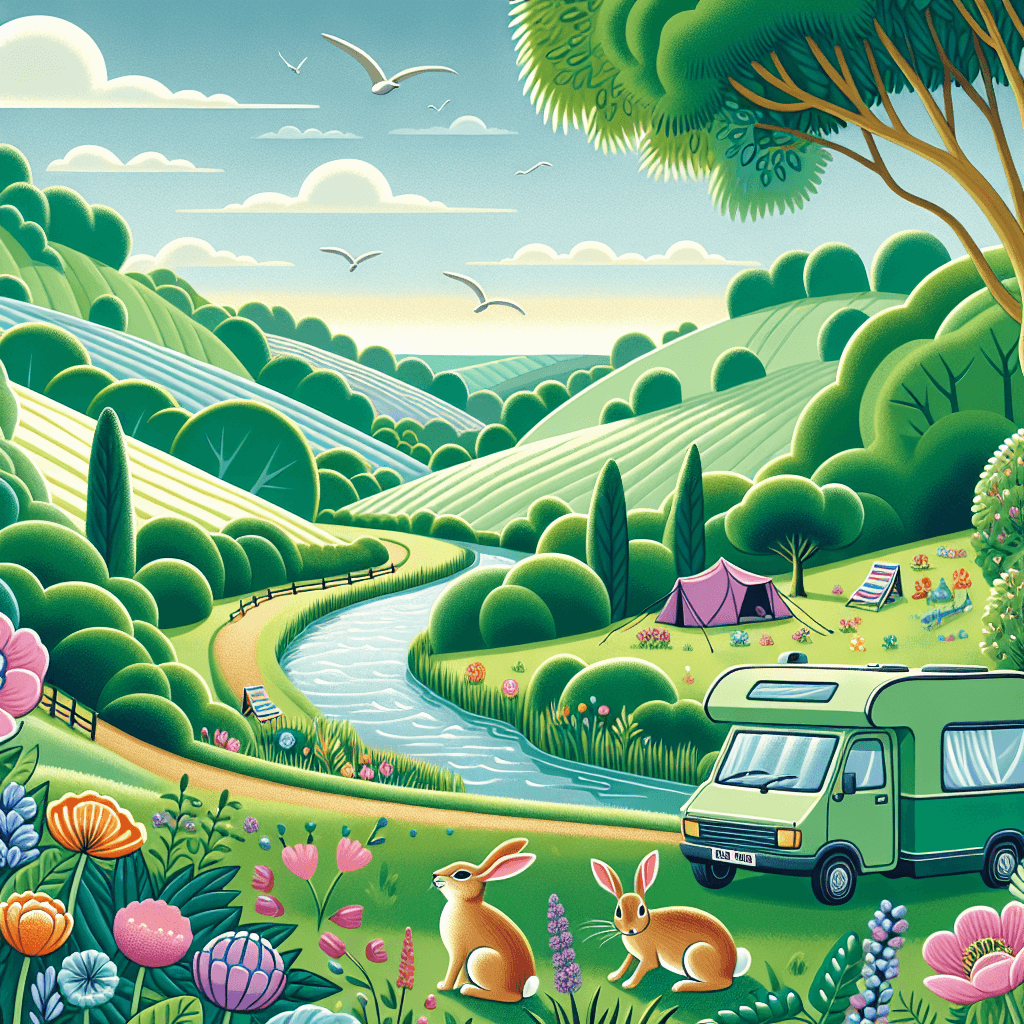 Cheerful camper amidst Essex's breathtaking greenery and playful rabbits