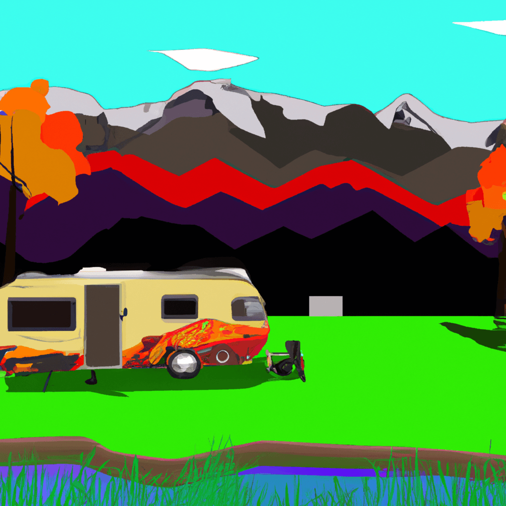 Camper geparkt vor glitzerndem See und majestätischen Bergen