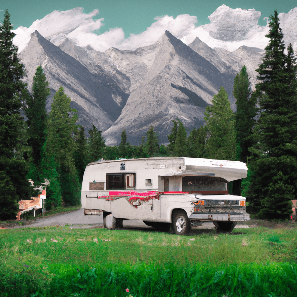 Camper in Calgary con montagne, pini, cervo e uccelli