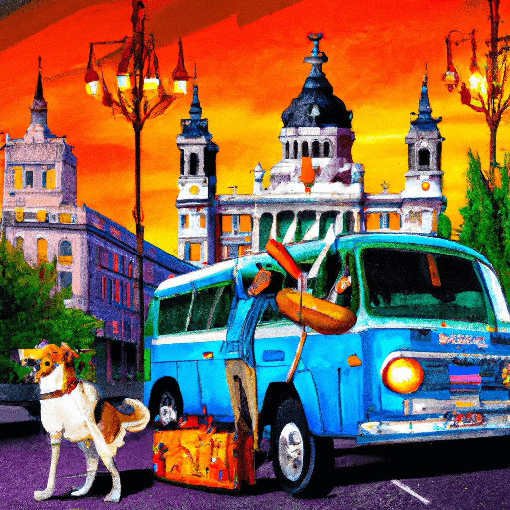 Wohnmobil in Madrid, Korb mit Tapas, Flamenco-Tänzer, Musikanten