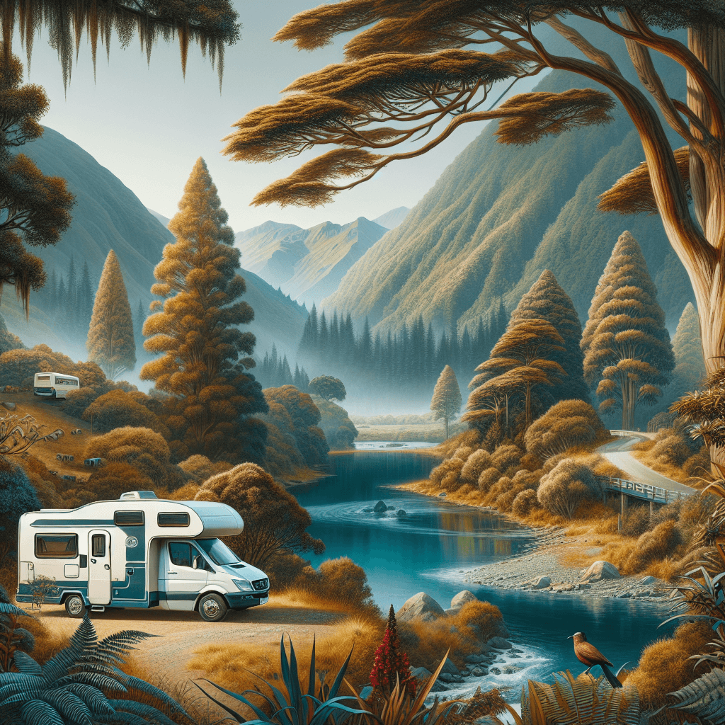 Camper near river in Nelson lush forest, wildlife visible