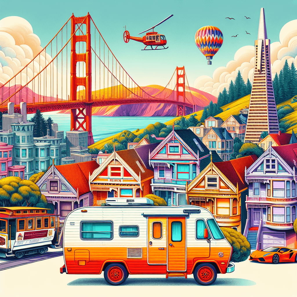 RV in San Francisco landscape with famous landmarks