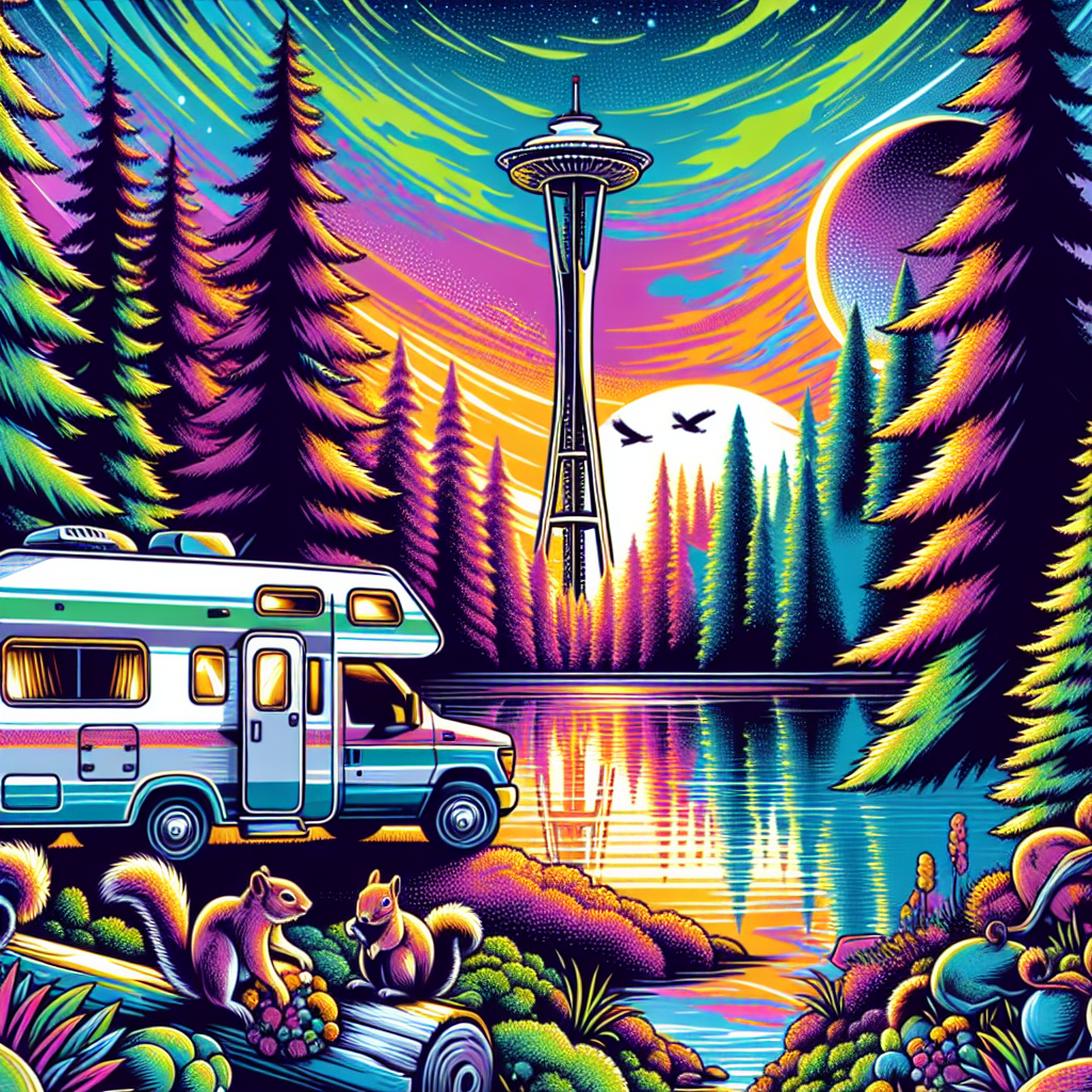 RV in Seattle, coffee shop, Space Needle, lively outdoor activities