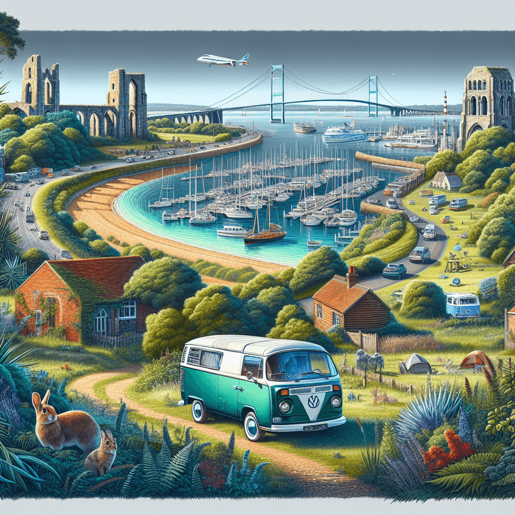 Camper in striking Southampton landscape with iconic elements