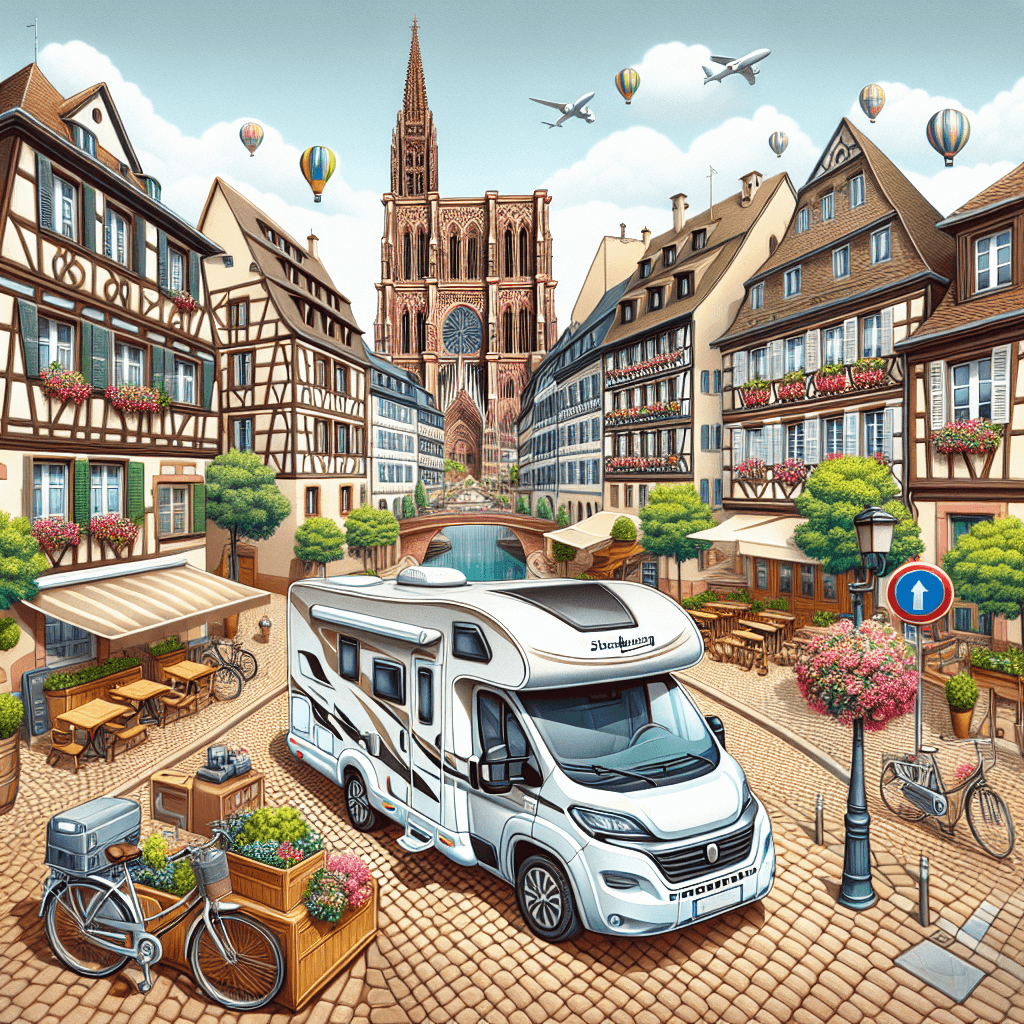 Campervan amidst Strasbourg's half-timbered houses and cathedral