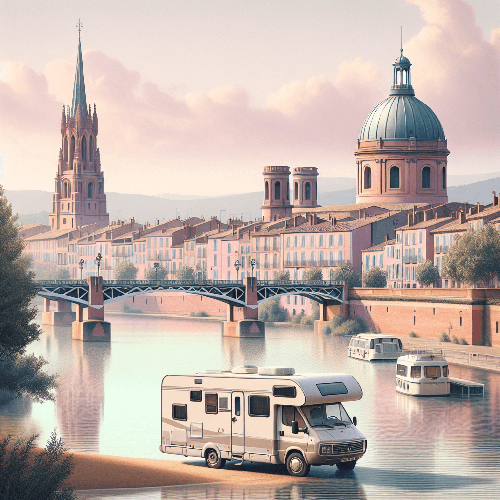 Campervan in Toulouse landscapes with Pont Neuf and Garonne