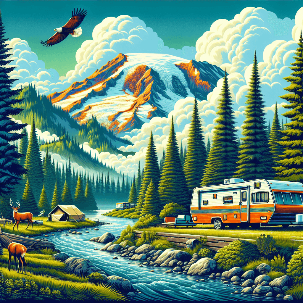RV in lush Washington landscape, with wildlife and river