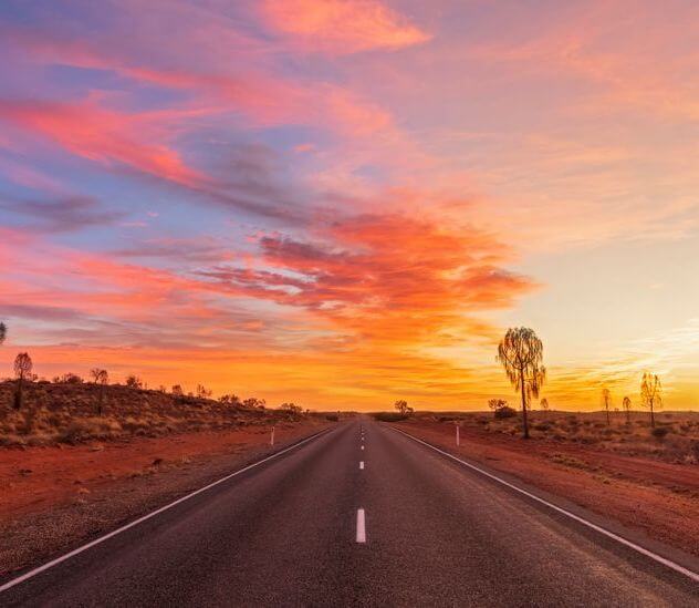 australia road trip campervan sunset