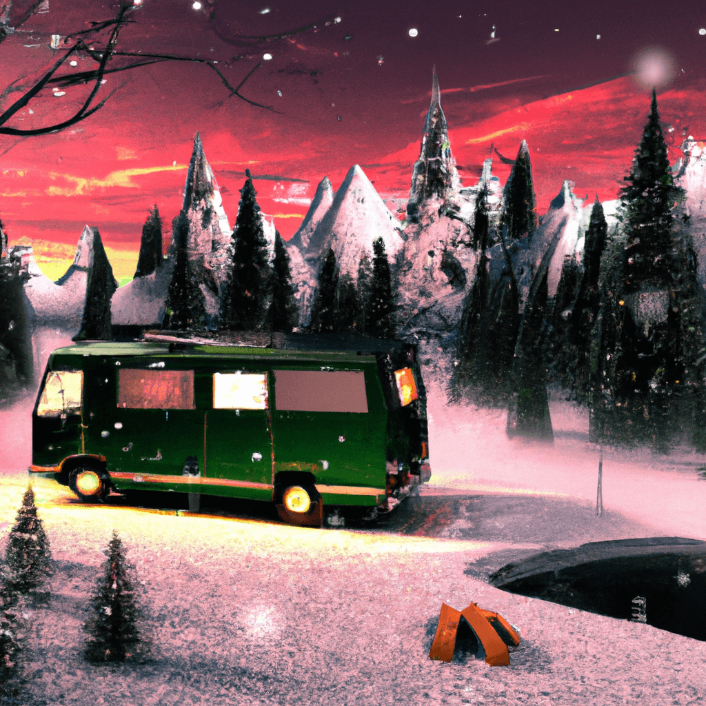 Camper en paisaje nevado helsinkiense con luces nórdicas