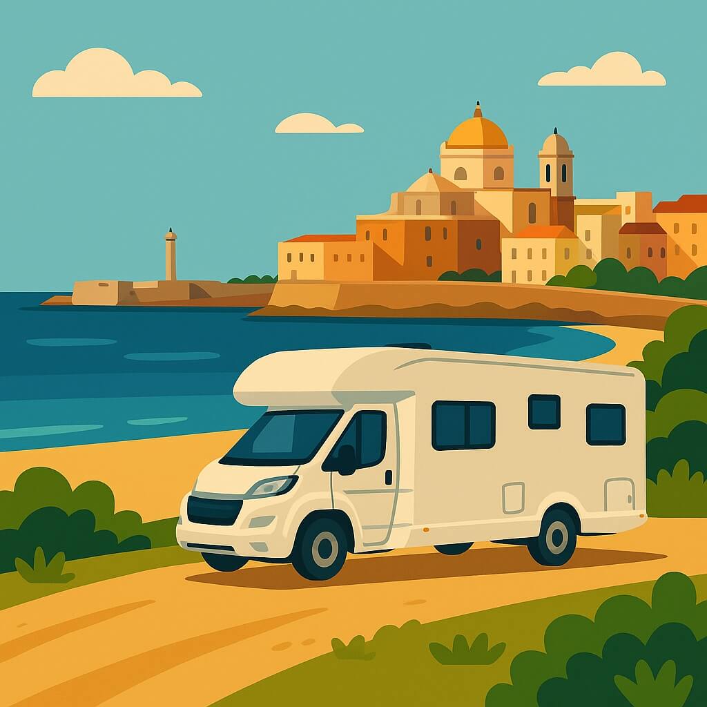 Autocaravana frente a la catedral de Cádiz