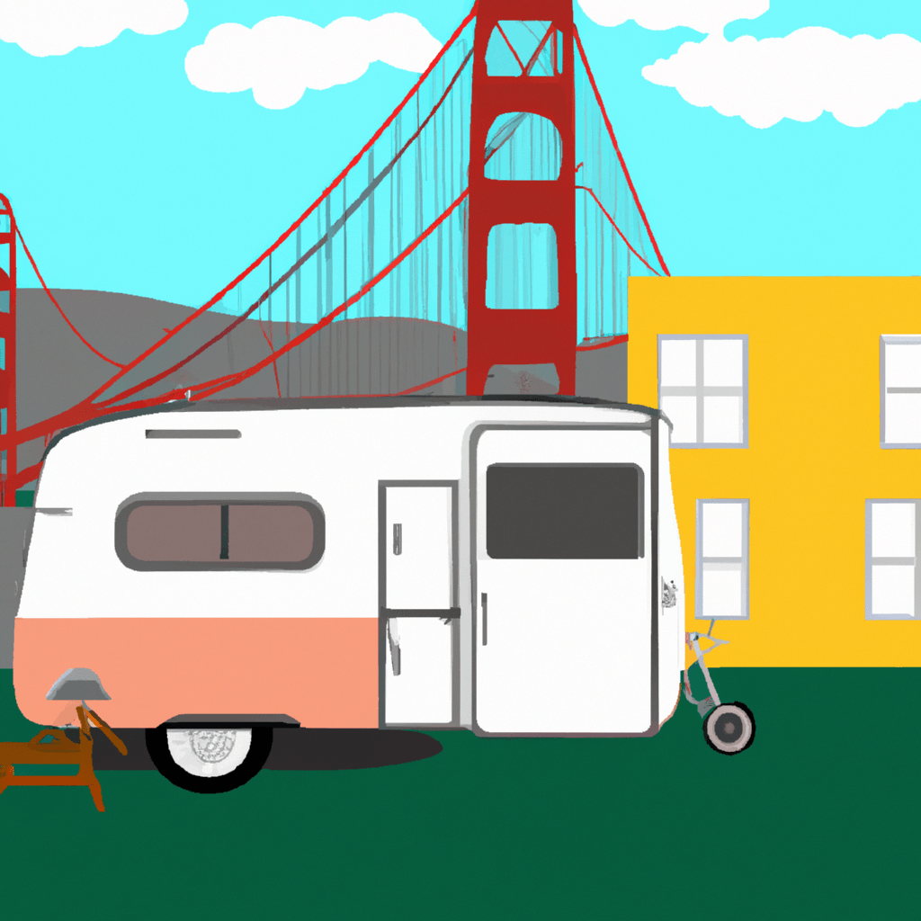 Camper en San Francisco con puente, casas victorianas y tranvías
