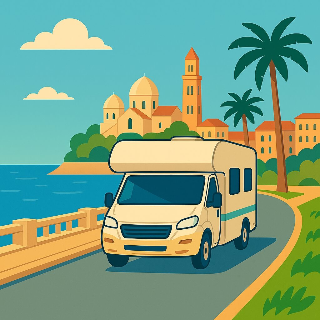 Camper sul lungomare di Bari affacciato sull’Adriatico.