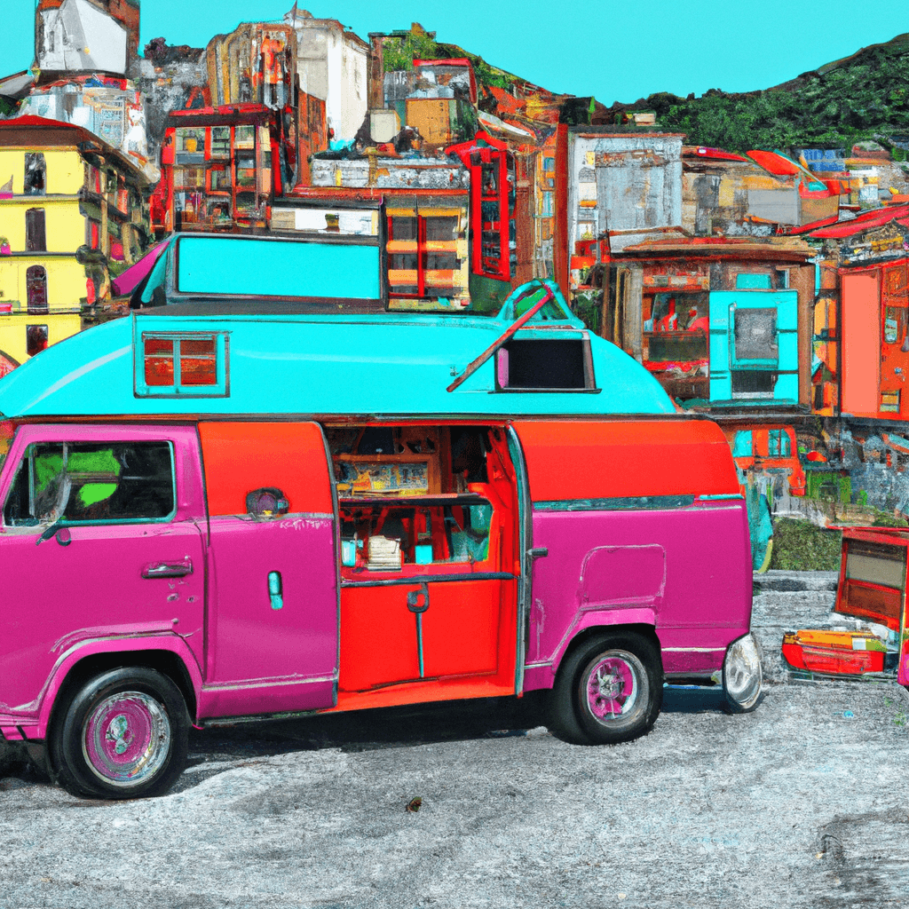 Camper colorido en paisaje diverso de Bilbao