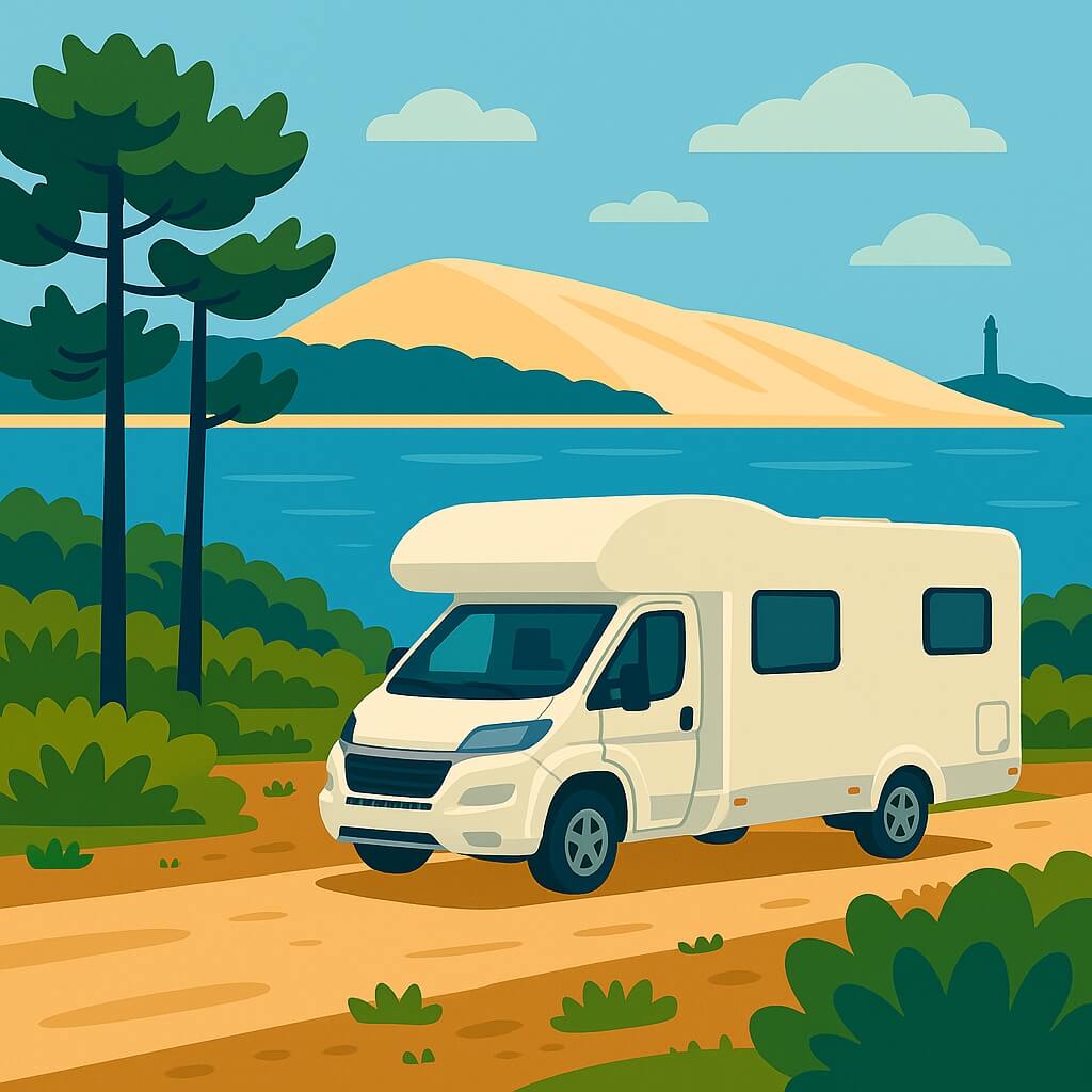 Camping-car près de la dune du Pilat en Gironde