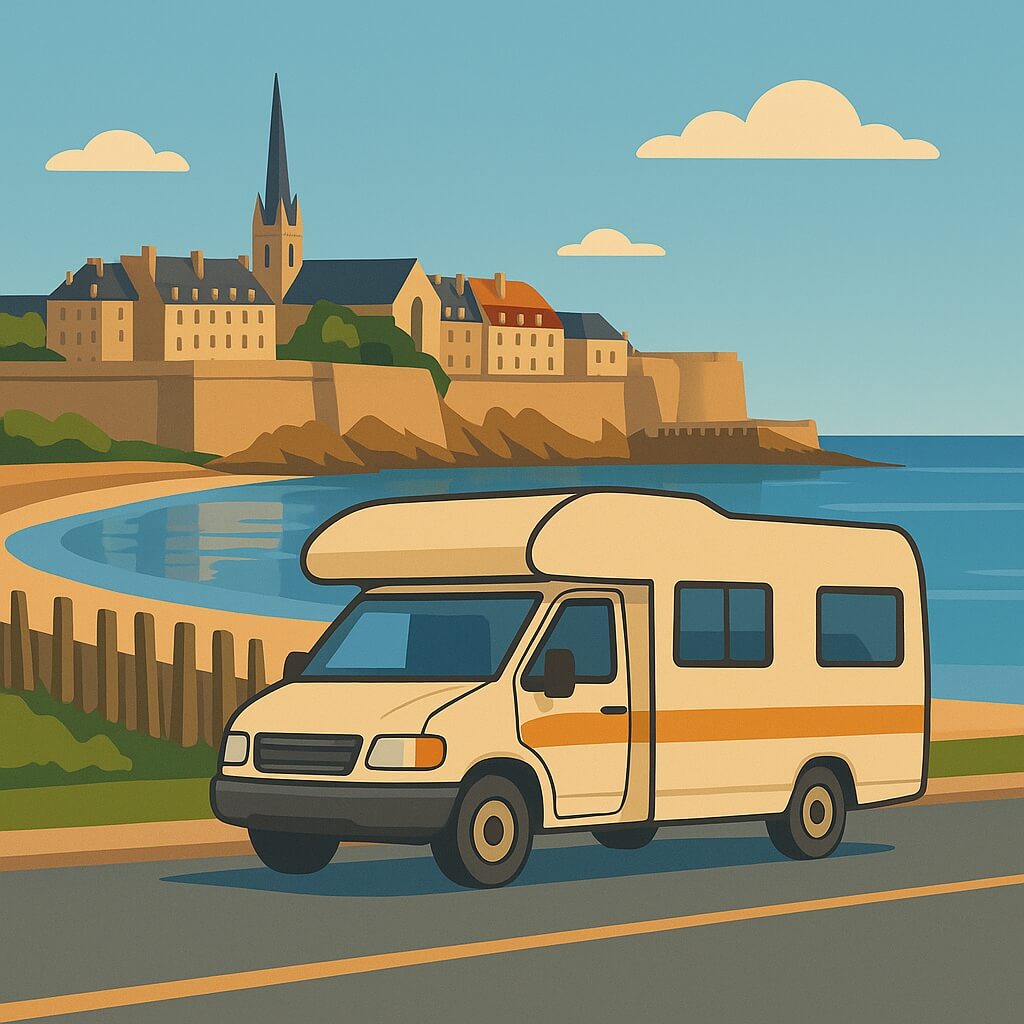Camping-car face aux remparts et plage de Saint-Malo