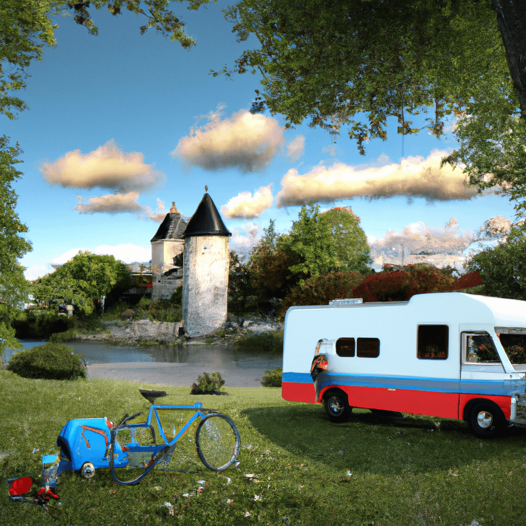 Camper devant le château de Pau, vélo, hamac et feu de camp