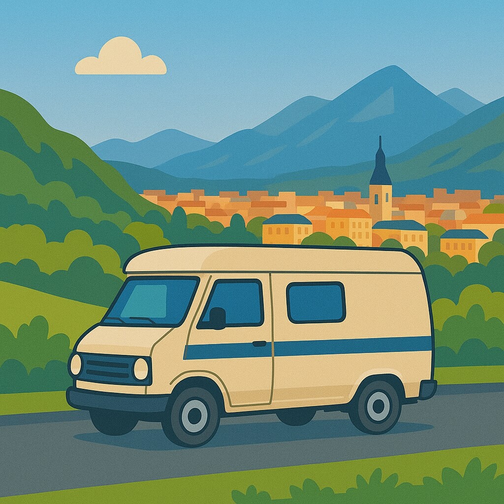 Van aménagé au bord de l’Isère avec vues sur Grenoble