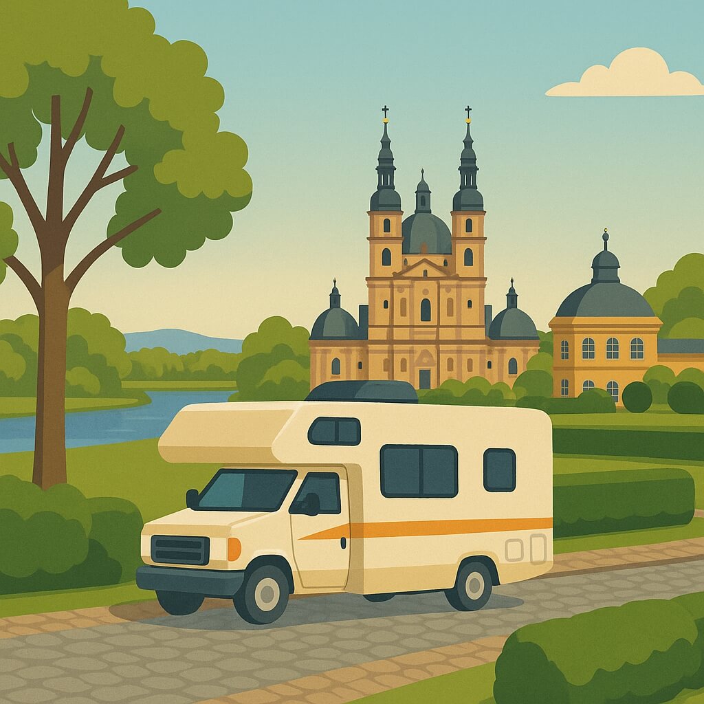 Wohnmobil vor dem Dom St. Salvator in Fulda